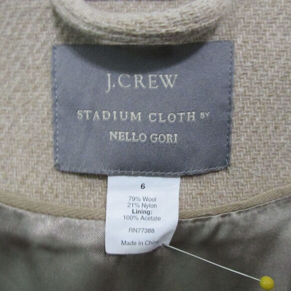 J Crew Womens 6 Hooded Coat Stadium Cloth by Nello Gori Wool Blend Beige Zip - Picture 9 of 10